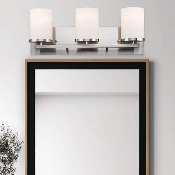 Cornerstone 20 in. 3-Light Brushed Nickel Bathroom Vanity Light Fixture with Frosted Glass Shades