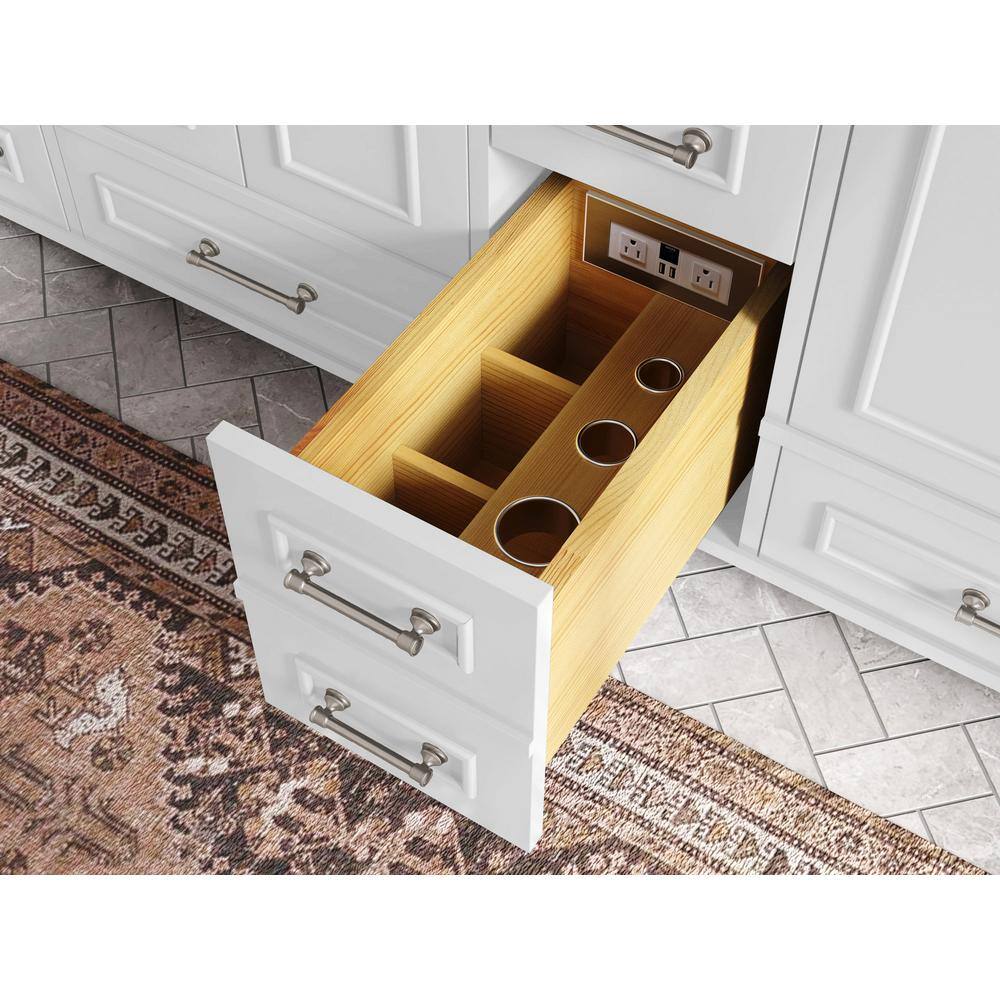 Hudson 84" White Solid Wood Double Sink Freestanding Vanity with Quartz Top