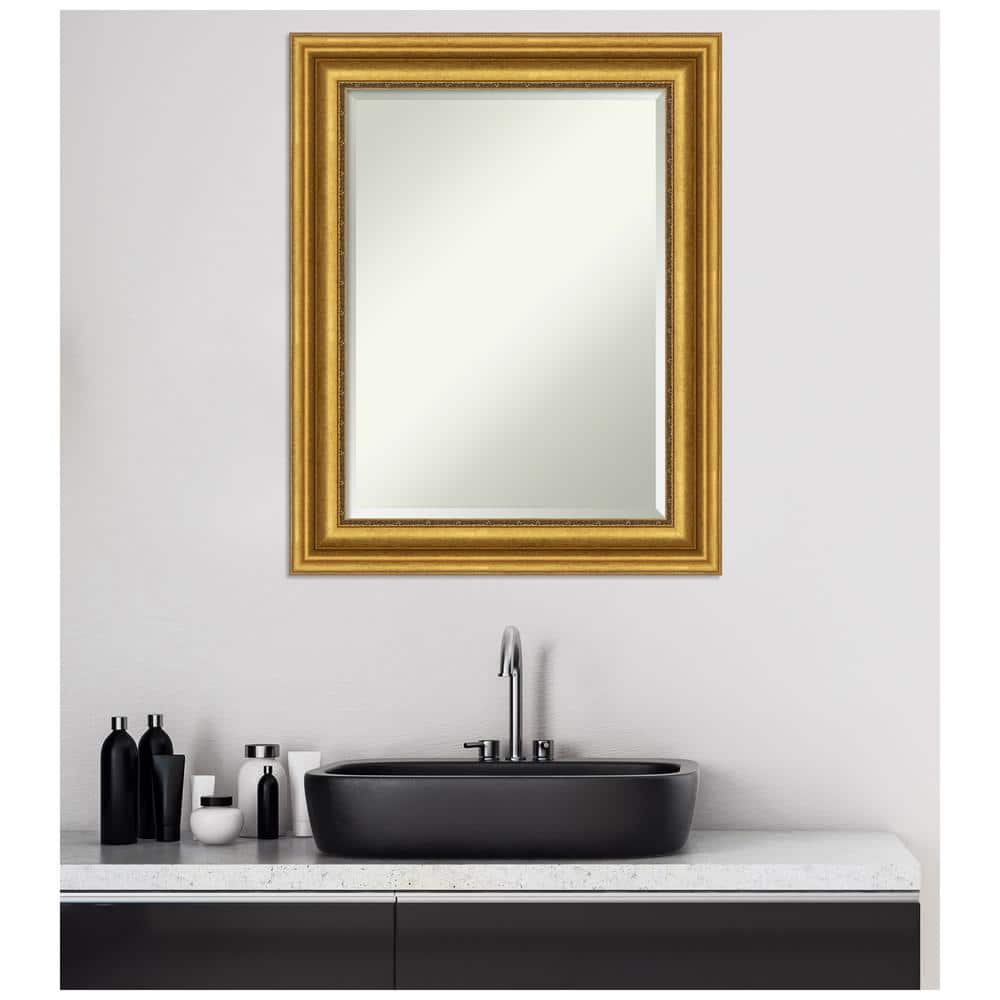 Parlor Gold Rectangular Beveled Bathroom Vanity Mirror
