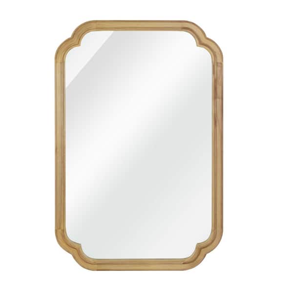 Natural Wood 24 in W x 36 in. H Solid Wood Rounded Corner Decorative Mirror For Bedroom, Bathroom, Living Room
