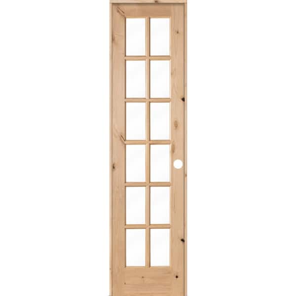 Krosswood Doors 28 in. x 96 in. Krosswood French Knotty Alder 12-Lite Tempered Glass Solid Left-Hand Wood Single Prehung Interior Door