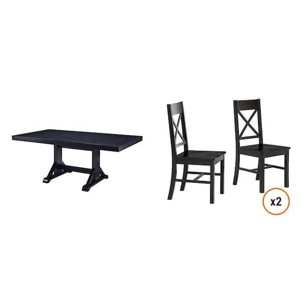 Millwright Black Extendable Dining Table and Antique Black Wood Dining Chair (Set of 2) Combo