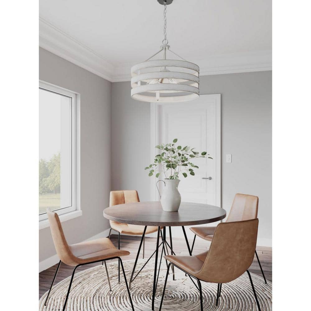 Gray and Whitewashed Faux Wood Drum Pendant Light
