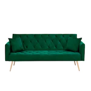 71 in. W Square Arm Velvet Modern Rectangle Straight Sofa in Green