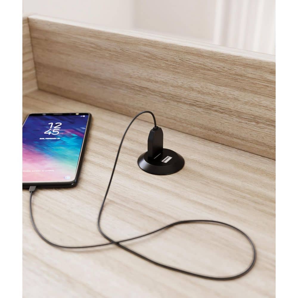 Blariden Transitional Beige Wood Accent Table with USB Chargers