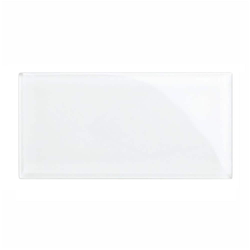 Giorbello 3 in. x 6 in. x 8 mm Bright White Glass Subway Tile Sample ...