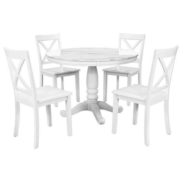 Qualfurn 5Piece Wood Top White Dining Table Set DOF000340A The Home