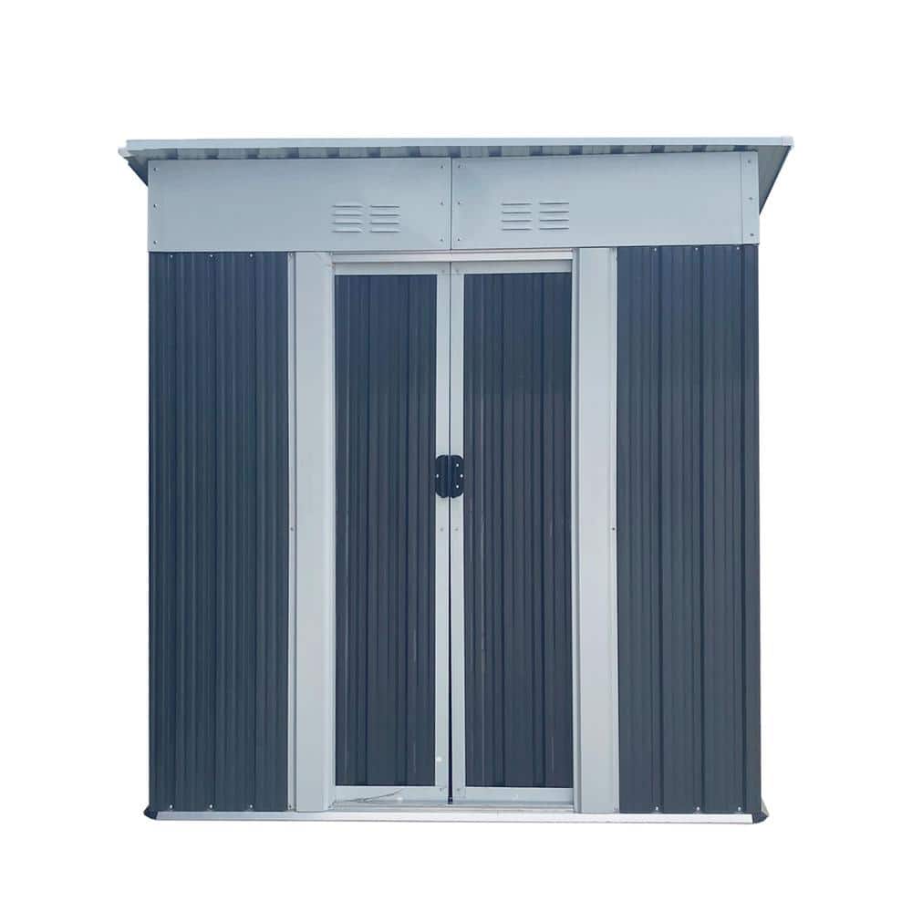 3 ft. x 5 ft. Pent Roof Outdoor Garden Metal Storage Sheds Gray with Slidin
