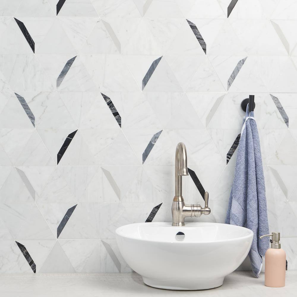 Santana Polished Gray Marble 12" x 20" Modern Mosaic Tile