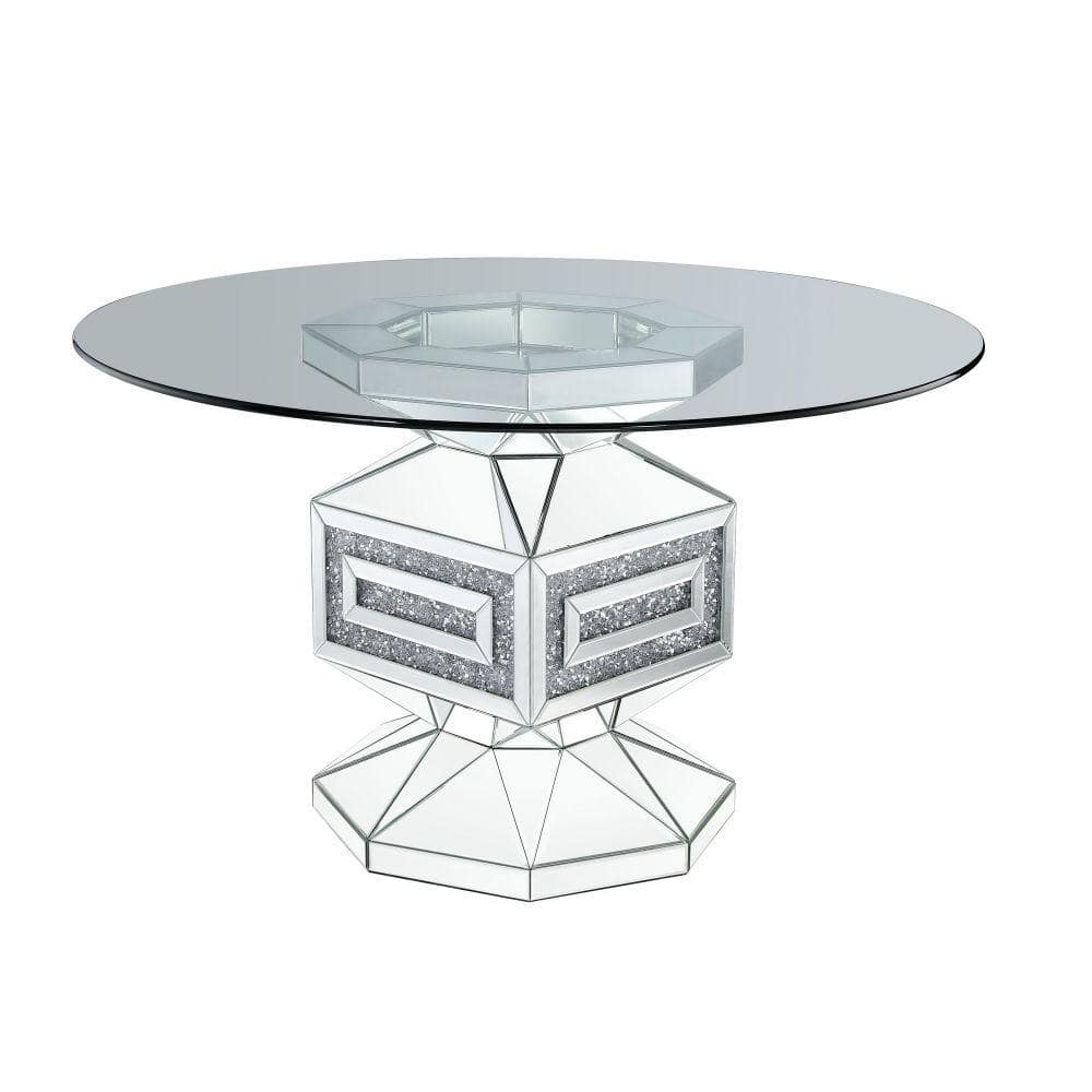 Contemporary Round Glass Dining Table with Mirrored Pedestal