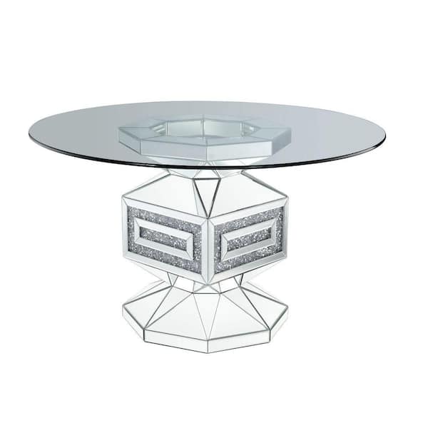 Benjara 52 in. Silver Glass Pedestal Dining Table (Seat 4)