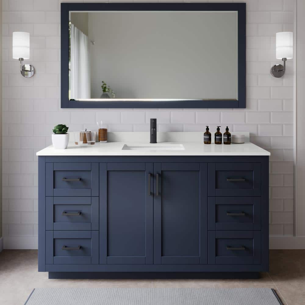 Miranda 66 in. W x 22 in. D x 33.75 in. H Single Bath Vanity in Dark Blue with White Quartz Top price history on PriceWatchPro