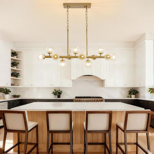 WDETR 40 in. Modern 12-Light Gold Linear Chandelier for Kitchen