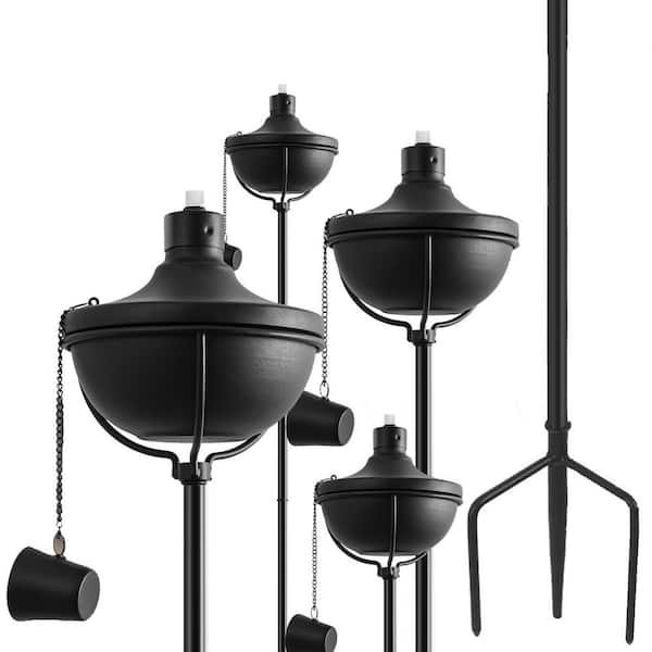 55 in. Black Metal Garden Torch Large Capacity Citronella Outdoor Decor Table Top Adjustable 4 Pack