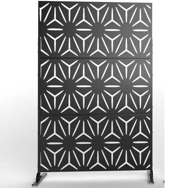 Unbranded 6.33 ft. H x 3.93 ft. W Black Laser Cut Galvanized Steel Privacy Screen 3 Panels