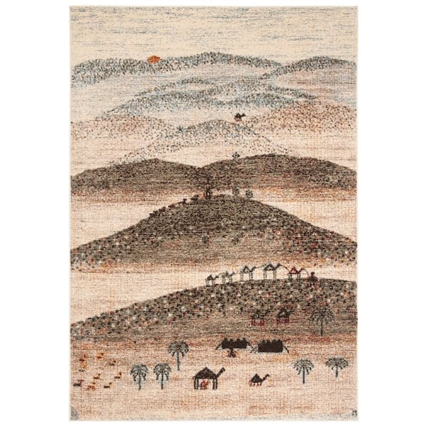 Gabbeh 5 ft. x 8 ft. Cream/Olive Abstract Hills Area Rug
