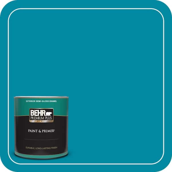 BEHR PREMIUM PLUS 1 qt. #P480-6 Aruba Blue Semi-Gloss Enamel Exterior Paint & Primer