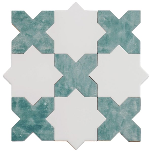 Siena 5.4 in. x 5.4 in. White Star with Pistachio Green Cross Matte Ceramic Wall and Floor Sample Tile (0.4 sq. ft.)