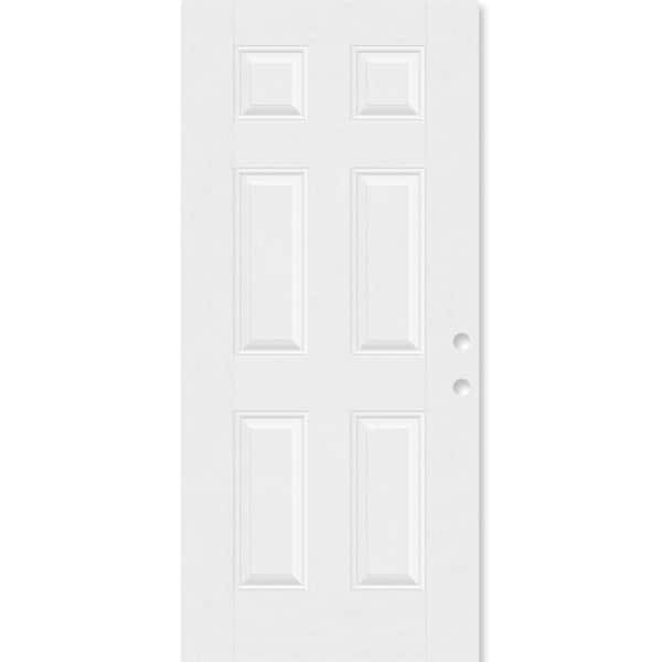 Regency 36 in. x 80 in. Left-Handed 6 Panel Unfinished White Mahogany Fiberglass Front Door Slab