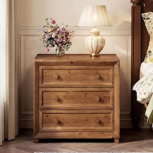 Fenley Brown 3 Drawer 31.5 in. W Solid Wood Nightstand, Farmhouse Bedside Table