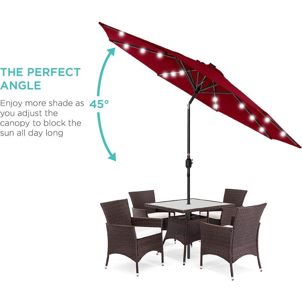 10ft Red Solar LED Lighted Aluminum Patio Umbrella with Tilt Adjustment