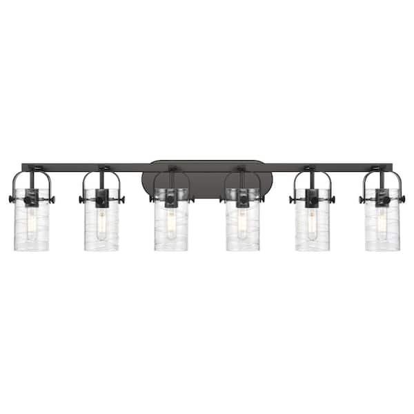 Pilaster II Cylinder 43.88 in. 6-Light Matte Black Vanity Light with Glass Shade