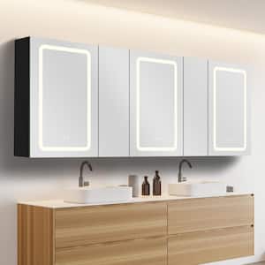 80 in. W x 30 in. H Large Rectangular Aluminum Surface Mount Frameless Defog LED Bathroom Medicine Cabinet with Mirror