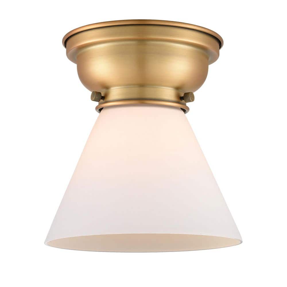 Cone 7.75 in. 1-Light Brushed Brass Industrial Flush Mount with Seeded Glass Shade price history on PriceWatchPro