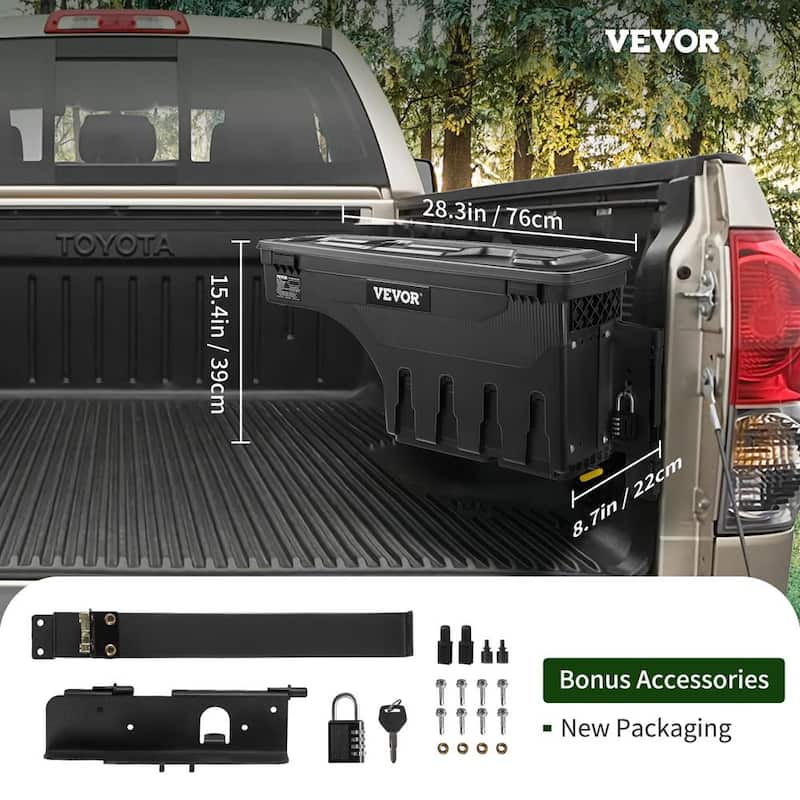 28 in. ABS Truck Bed Storage Box 6.6 Gal. Passenger Side Truck Tool Box with Password Padlock for Tundra 2007-2021,Black