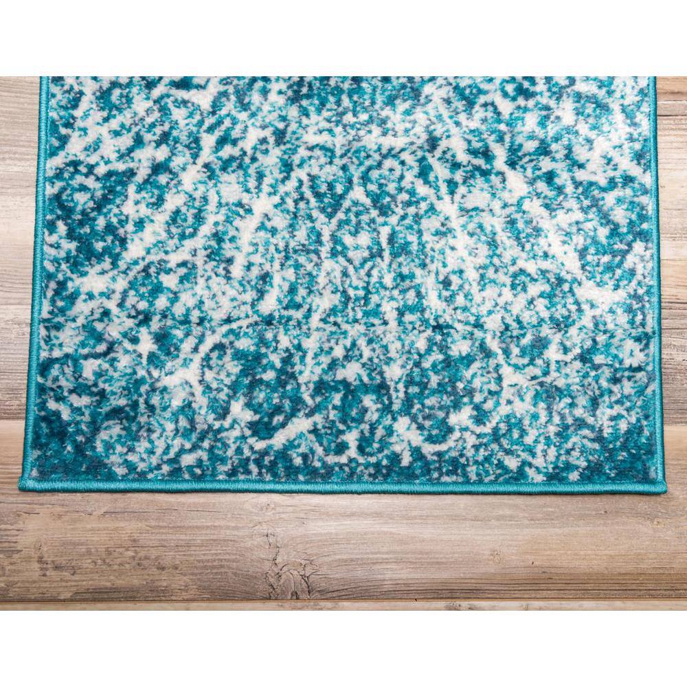 Turquoise and White Synthetic Reversible Runner Rug