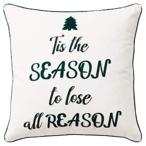Holiday Ivory/Green Sentiment Cotton Poly Filled Decorative 20 in. x 20 in.Throw Pillow