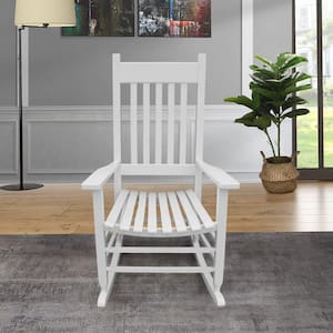 24 in. Width x 33 in. Depth x 45 in. Height White Wooden Porch Outdoor Rocking Chair for Patio, Garden, Balcony