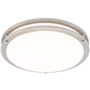14 in. Satin Nickel LED Ceiling Mount Fixture w/Motion Sensor For Standby Dimming, 5 CCT 2700K-5000K, 1300 Lumens