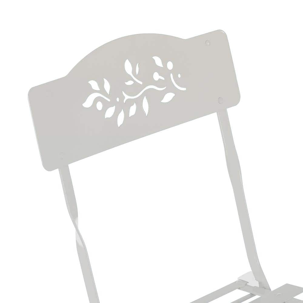 Chic Floral Cut-Out White Steel 3-Piece Patio Bistro Set