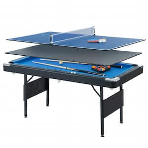 65 in. 3-in-1 Billiards Table Table Tennis Family Game Table with Complete Billiards, Table Tennis Equipment, Blue