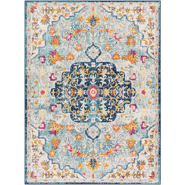 Livabliss Renee Blue 6 ft. 7 in. x 9 ft. Medallion Area Rug