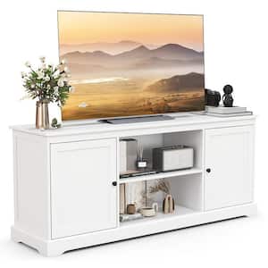 58 in. White TV Stand with 2 Cabinets and Adjustable Shelves for TVs up to 65 in.