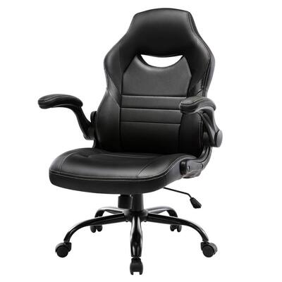 Black Leather Gaming Chair With Flip-Up Arms