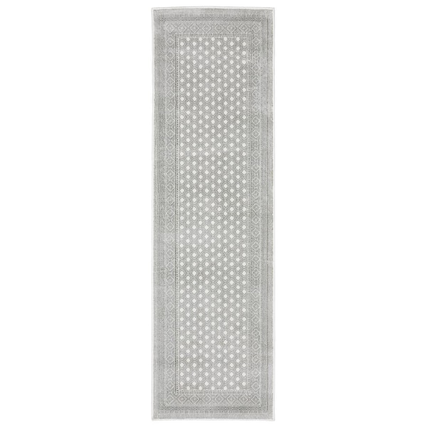 AVERLEY HOME Monticello White/Gray 2 ft. x 8 ft. Border Distressed Oriental Panel Polyester Indoor Runner Area Rug