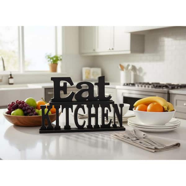 Black Freestanding Wooden Eat Sign Wood Kitchen and Home Decor