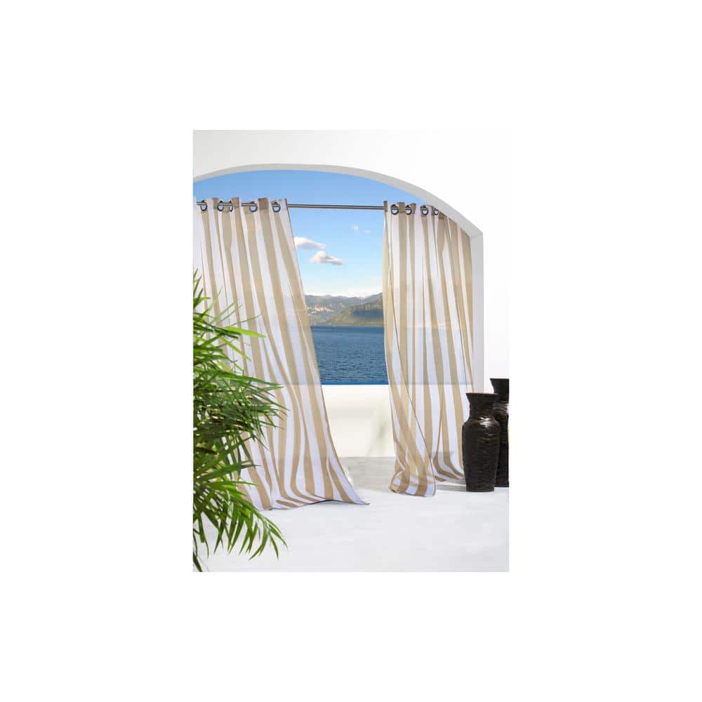 Escape Stripe Khaki Polyester 54 in. W x 96 in. L Grommet Indoor/Outdoor Sh