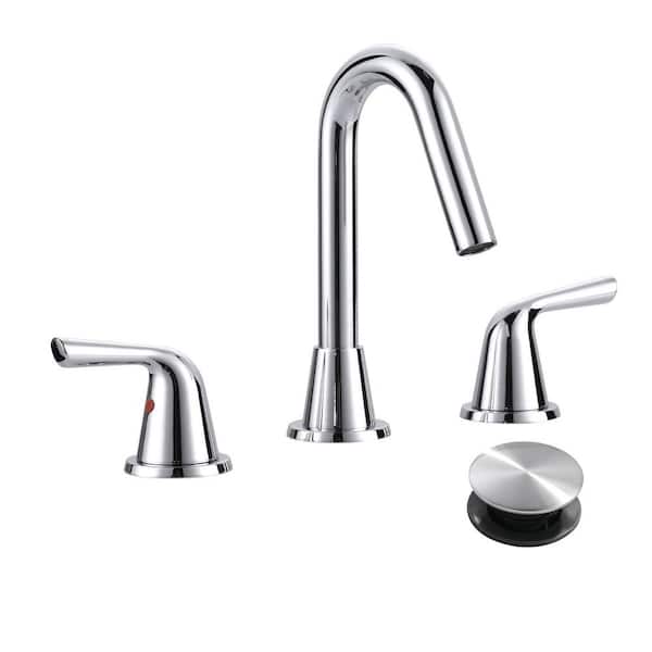 ALEASHA 8 in. Widespread Double Handle Bathroom Faucet with Drain Kit Included in Chrome