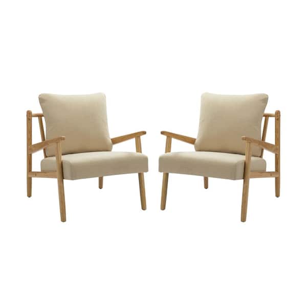 JAYDEN CREATION Isse Linen Armchair with Solid Wood Legs set of 2