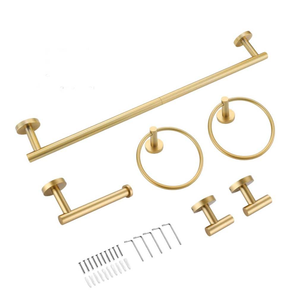 6-Piece SUS304 Stainless Steel Bath Hardware Set Included 23.6 in. Bath Towel Bar in Brushed Gold, Lasting Durability price history on PriceWatchPro