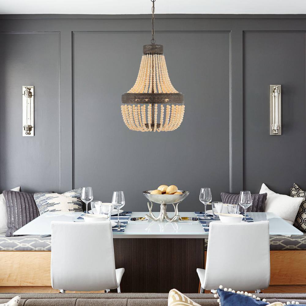 Empire Dual-Tone Beaded Chandelier with Adjustable Height