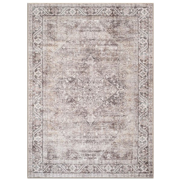Calista Medallion Machine Washable Beige 7 ft. 6 in. x 9 ft. 6 in. Area Rug