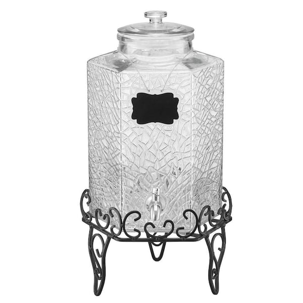 2.5 Gal Beverage Dispenser, for Parties, Glass Juice Dispenser with Metal Stand, Stainless Steel Spigot