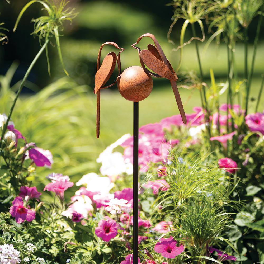 35" Copper and Brown Metal Chickadee Garden Stake