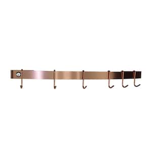 Handcrafted 24 in. Brushed Copper Curved Wall Rack Utensil Bar with 6-Hooks