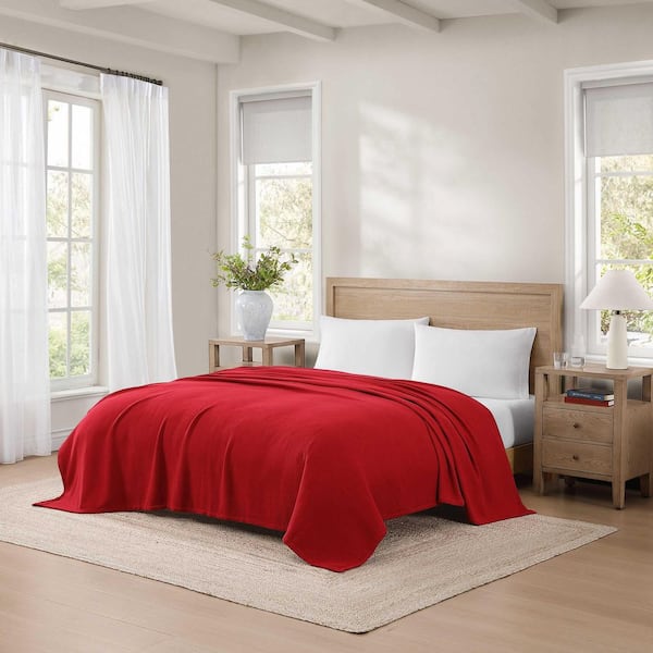Pique Solid Red Cotton Full/Queen Blanket